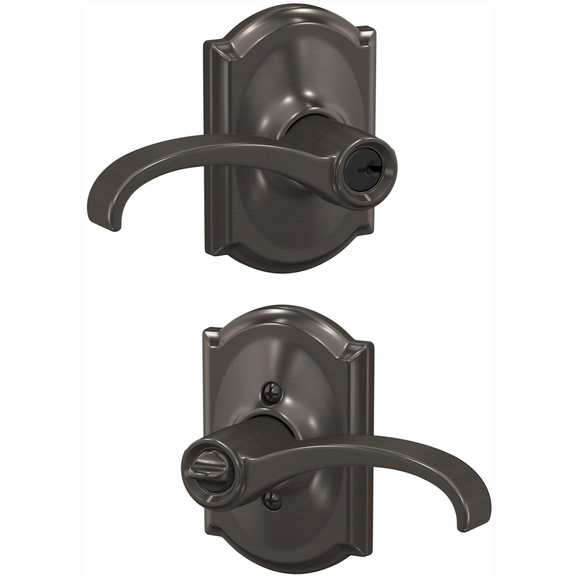 Schlage F51AWIT619CAM Whitney Keyed Entry Lever with Camelot Trim Finish: Satin Nickel