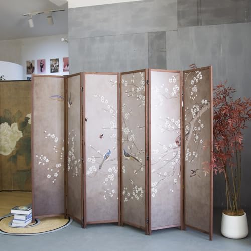 6 Panel Room Divider Screen,Double Faced Room Divider Folding Wall Divider for Room Separation,Mountains and Waters Landscape,67" H x 94.5" W