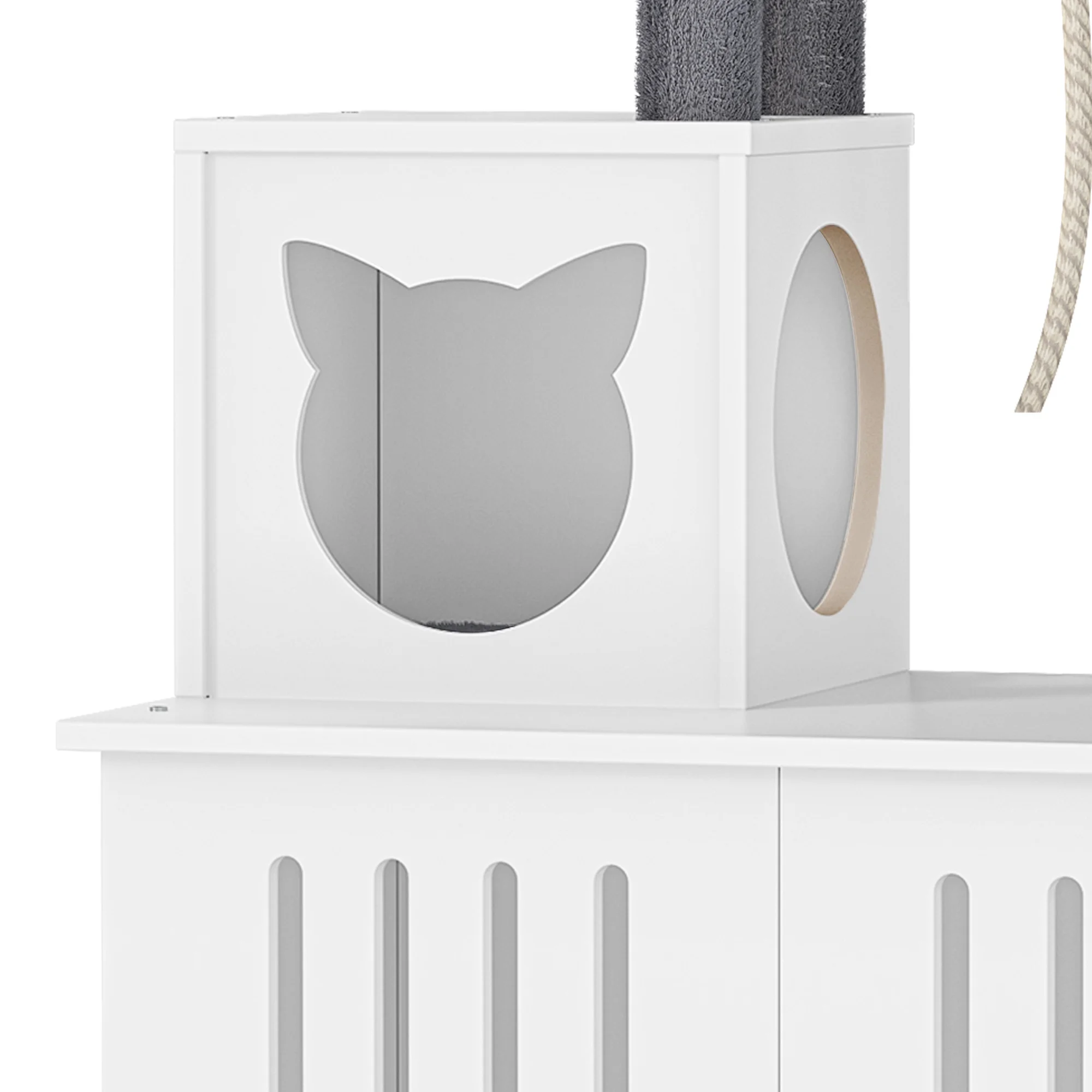 Dextrus 2-in-1 Cat Tree with Litter Box Enclosure,53.5" Large Modern Cat Condo with Scratching Posts, Perch, Food Station, Hammocks