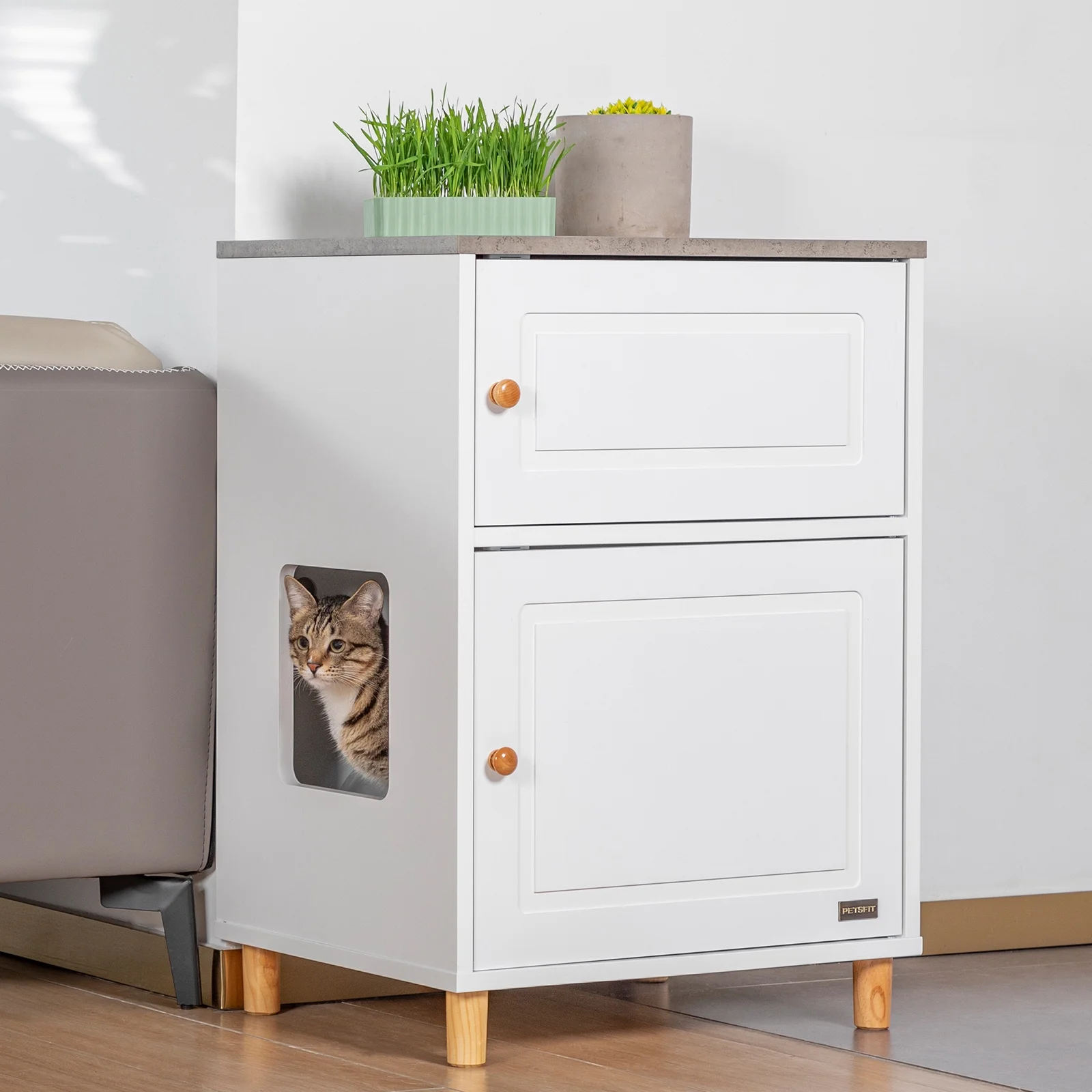 PETSFIT Cat Litter Box Enclosure, Odor-Free Design, Storage Cabinet, Easy-Clean, and Stylish Hidden Cat  Litter Box Furniture White