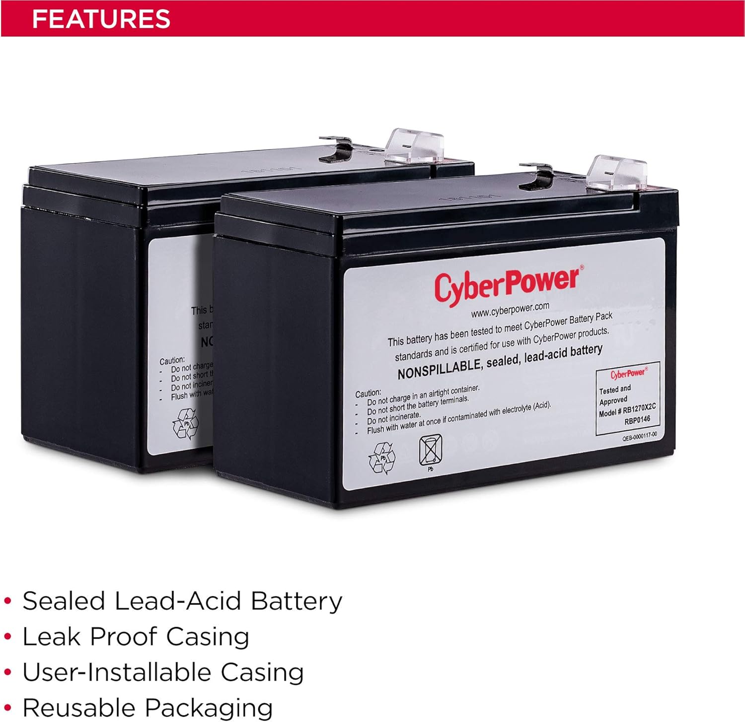 CyberPower RB1270X2C UPS Replacement Battery Cartridge, Maintenance-Free, User Installable, 12V/7Ah
