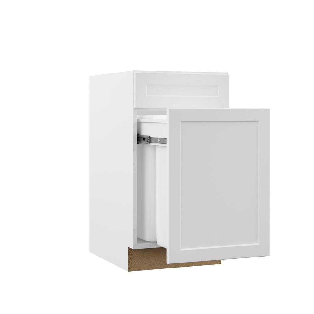 Hampton Bay Designer Series Melvern Assembled 18x34.5x23.75 in. Dual Pull Out Trash Can Base Kitchen Cabinet in White
