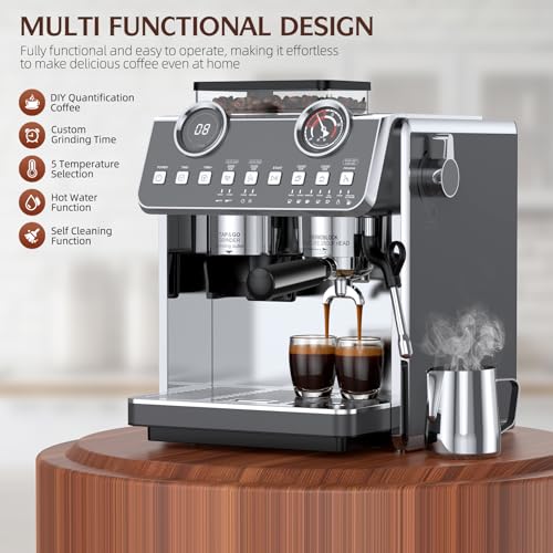 Espresso Machine with Grinder, 20 Bar Pressure Professional Espresso Maker with 30 Grinding Settings, 58mm Portafilte