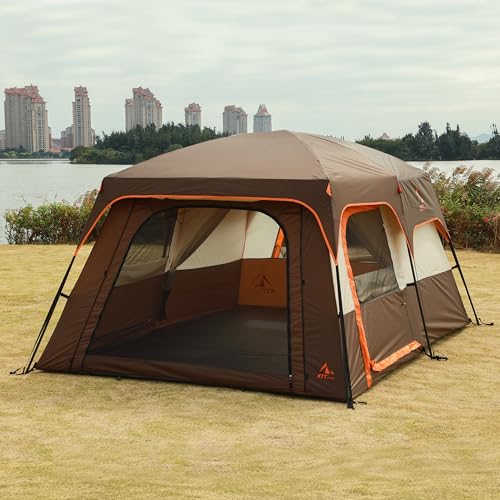 KTT Extra Large Tent 10-12-14 Person(Style-B),Family Cabin Tents,2 Rooms,3 Doors and 3 Windows with Mesh,Straight Wall,Waterproof,Double Layer