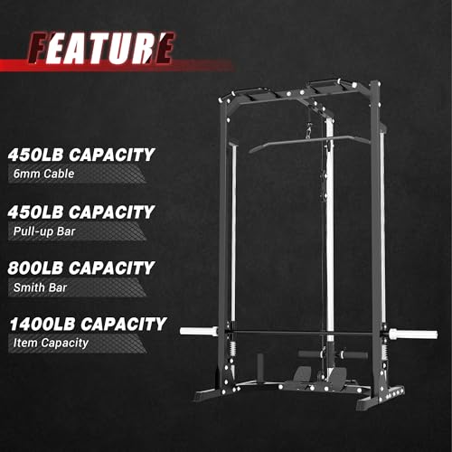 Compact Smith Machine Home Gym - 800lb Barbell Sleeve, Space-Saving Power Cage with LAT Pulldown, Power Rack 5-in-1