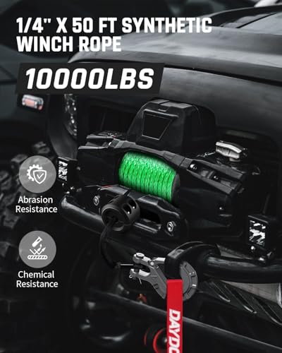 DAYDOOR Synthetic Winch Rope, 1/4'' x 50ft 10,000LBS Synthetic Winch Line, Synthetic Winch Cable for Offroad Vehicle 4WD ATV UTV