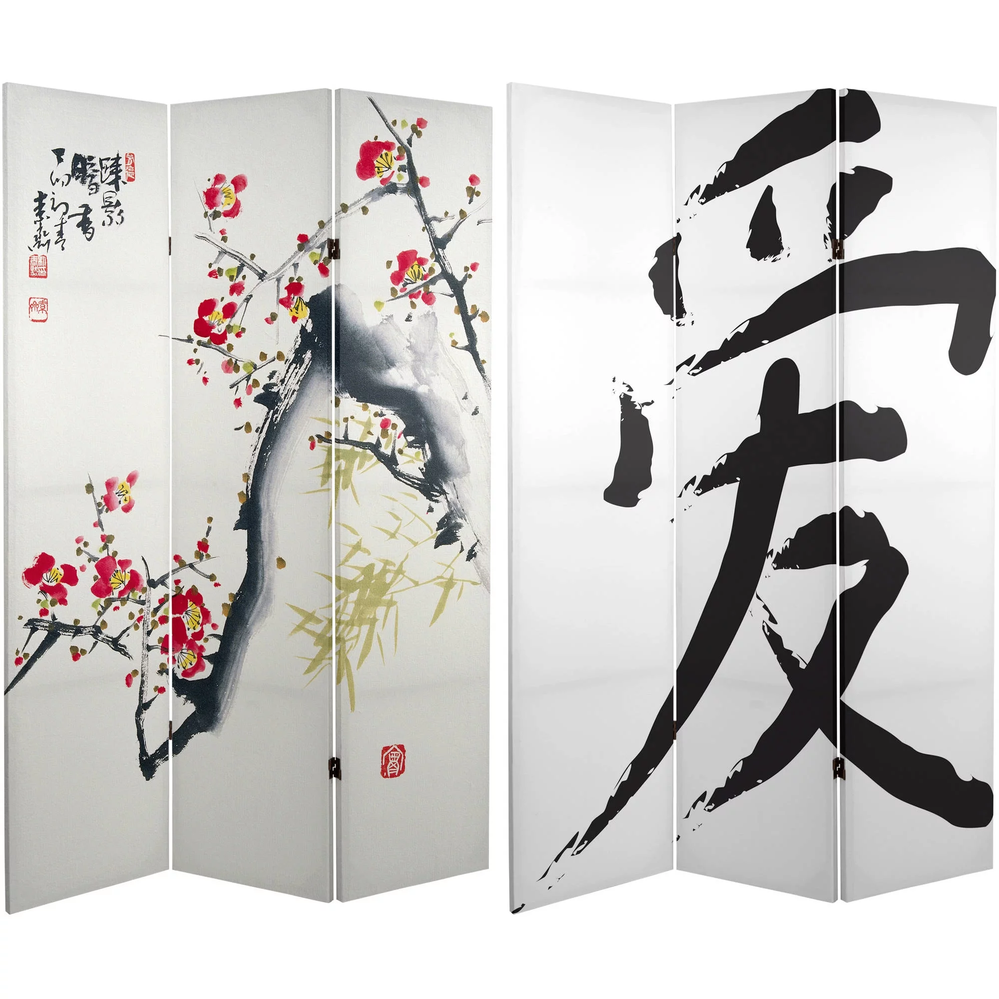 Oriental Furniture 6 ft. Tall Cherry Blossoms Canvas Room Divider - 3 Panel