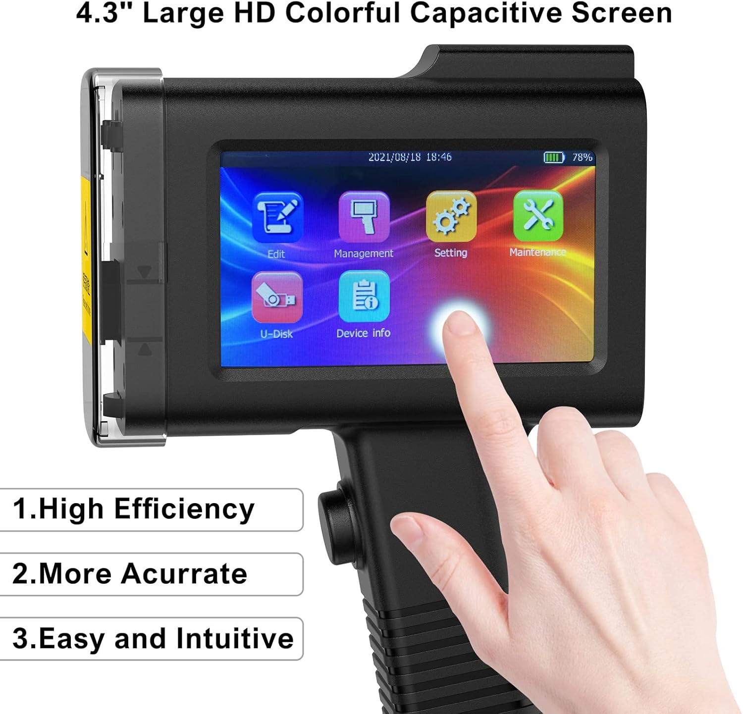 UPRINTJET Handheld Inkjet Printer BT-HH6105B2 with 4.3 Inch Touch Screen Inkjet Coder Quick-Drying Ink for Barcode Date QRcode Batch Number Picture