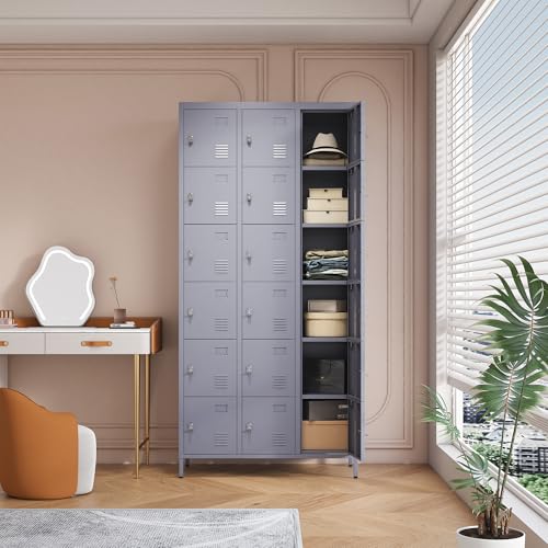 3 Doors Lockers for Employees, Steel Storage Lockers Lockable, Metal Locker Storage Cabinet for Home Office School Gym, Require Assembly (Grey)