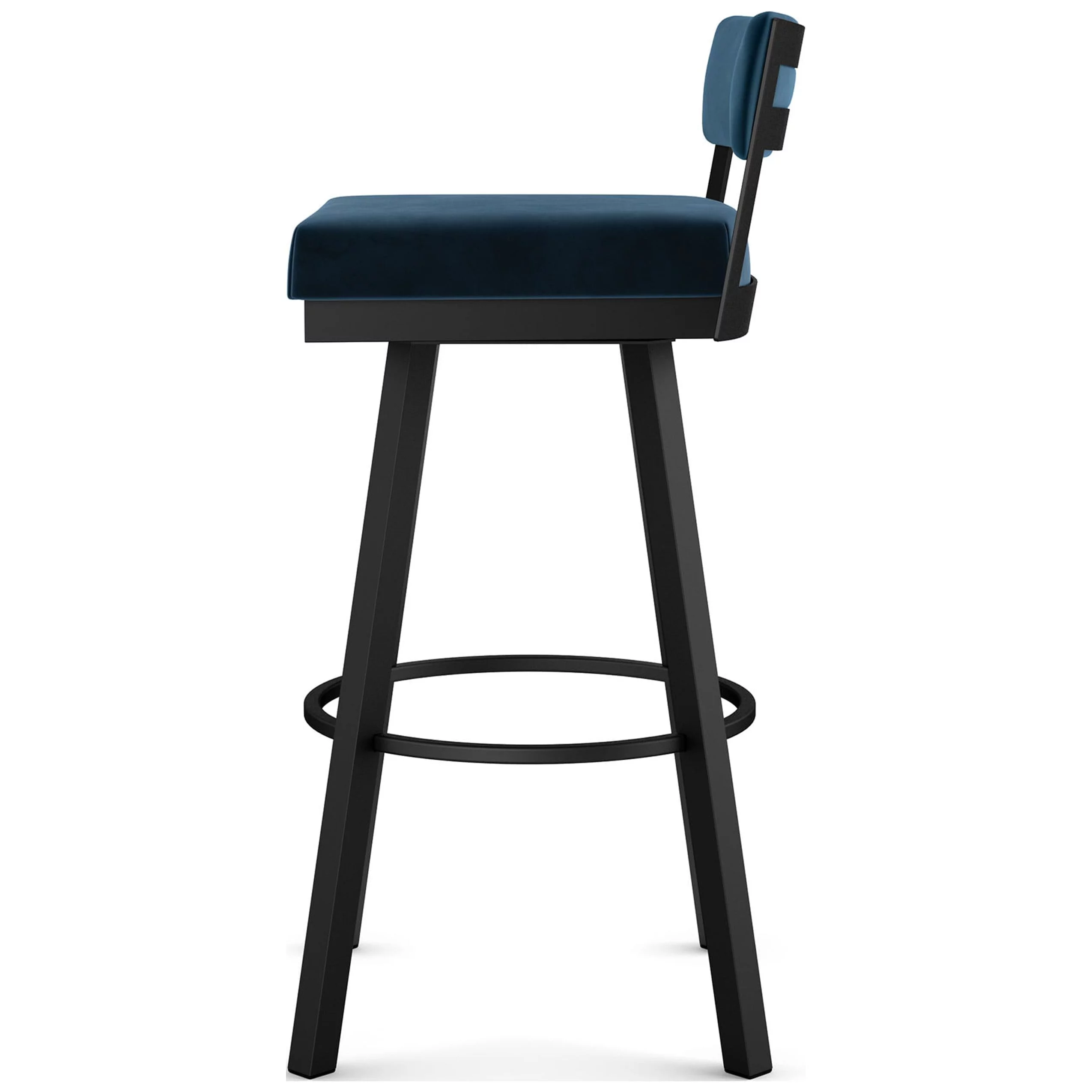 Amisco Travis 26 In. Swivel Counter Stool - Dark Blue Velvet / Black Metal