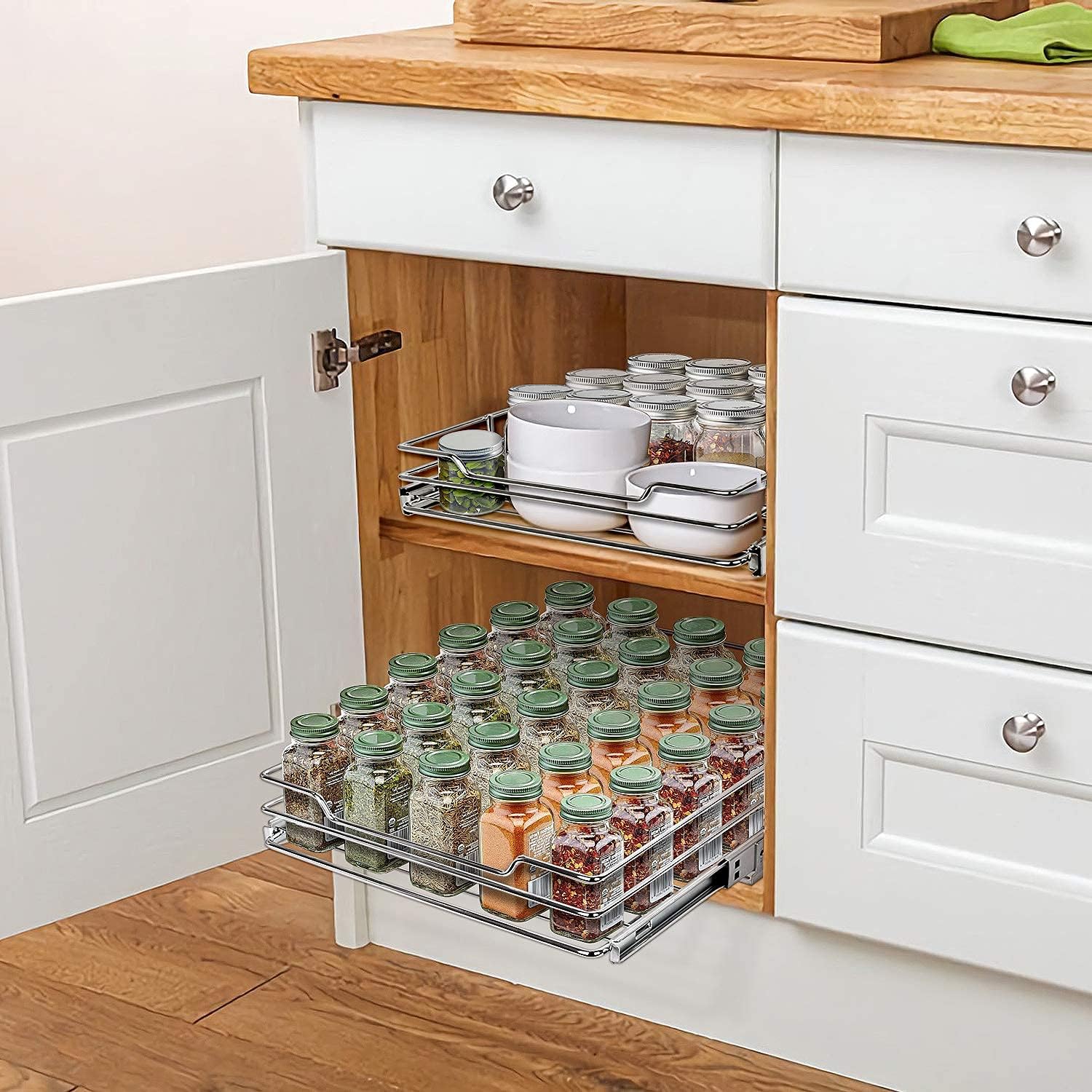 G-TING Pull Out Cabinet Organizer, Heavy Duty Slide Out Pantry Shelves Sliding Drawer Storage for Home, Kitchen, Bathroom, 12.44 W x 16.54 D