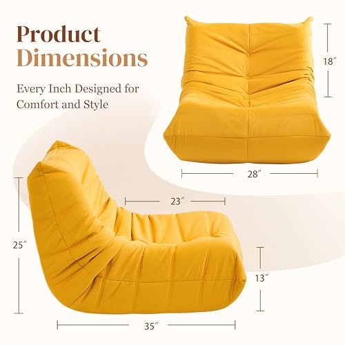 Bean Bag Chair for Adults - Suede & Microfiber Fireside Floor Chair, Comfortable Corner Lounge Sofa for Living Room, Bedroom, Office (3-Seater, Beige)