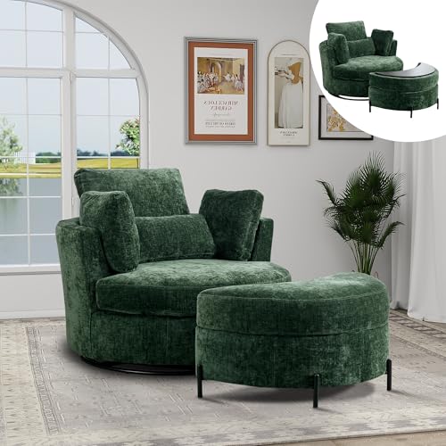 Chifee & Vingol 42.2" Oversized Swivel Accent Chair Round Barrel Chair,Chenille,Beige
