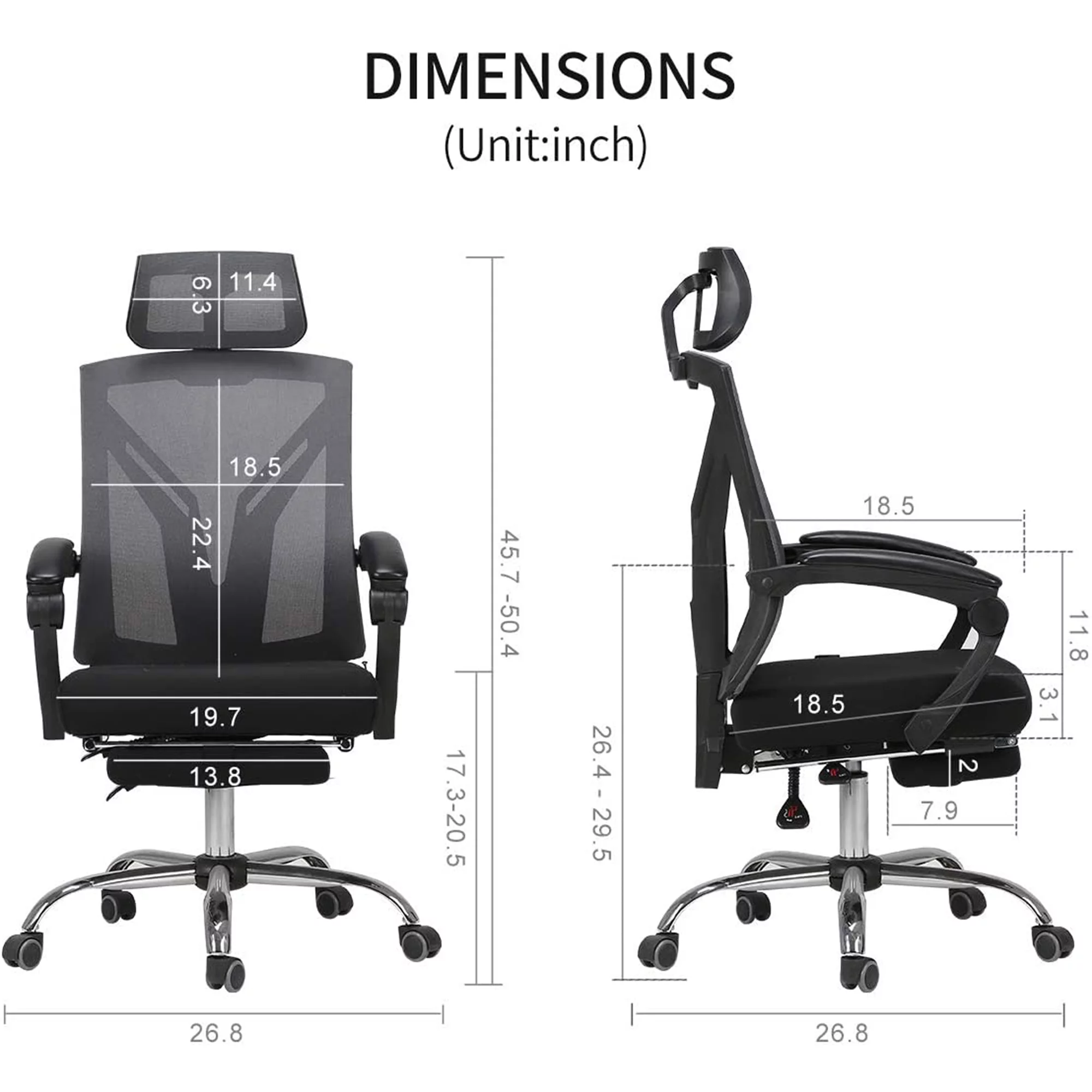 Hbada Ergonomic Office Recliner Chair - High-Back Desk Chair Racing Style with Lumbar Support - Height Adjustable Seat
