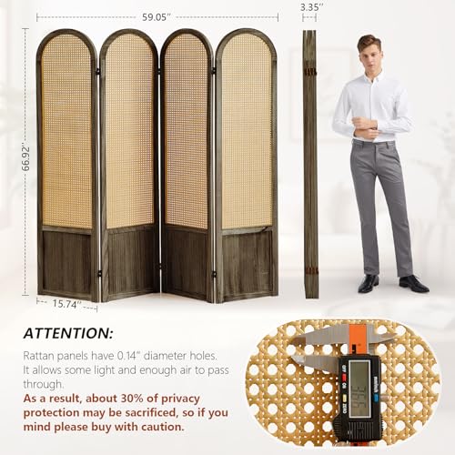 5.9 Ft Tall Hand-Woven Rattan Room Divider 3 Panels, Wood Room Divider Panel, Folding Screen Divider Wall, Wall Divider for Room Separation