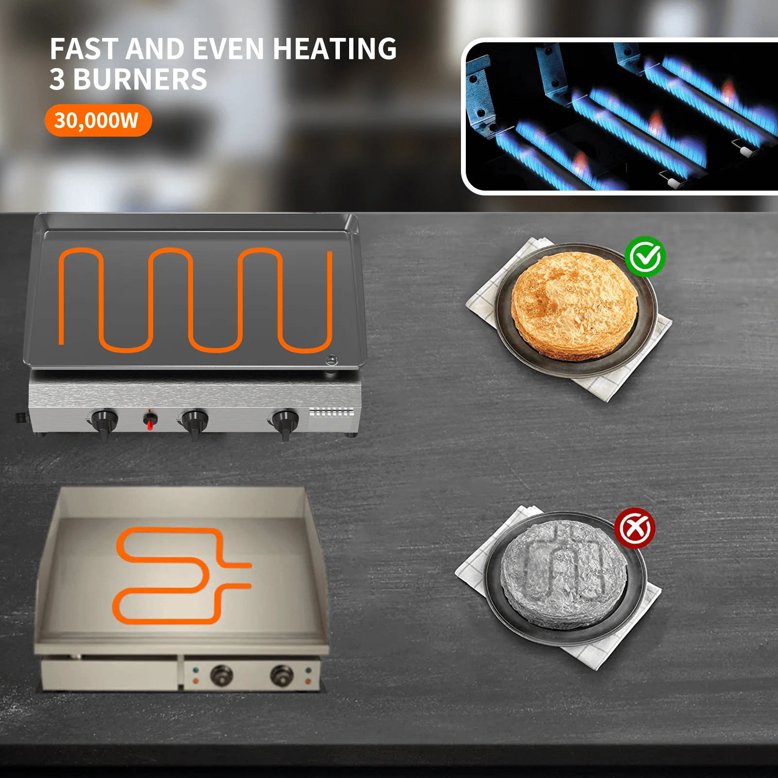 SKOK 3 Burner Gas Griddle-Outdoor Propane Griddle-BTU Propane Fuelled