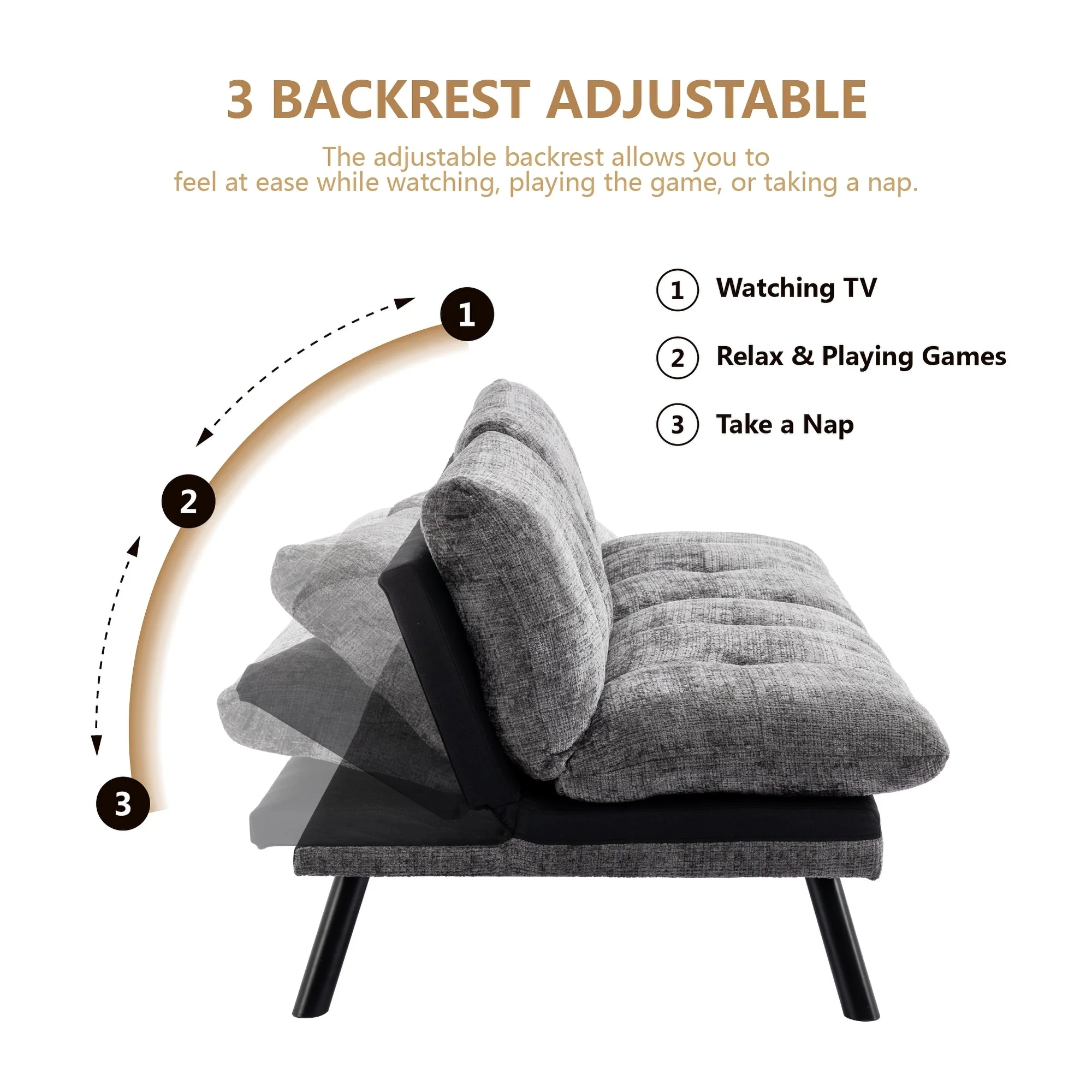 Convertible Sleeper Sofa Bed Futon Loveseat Sleeper Sofa Bed with Adjustable Backrest, Chenille Couch for Living Room, Green