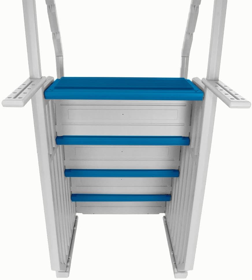 Confer Plastics Above Ground Swimming InPool Step & Ladder | Heavy Duty | White Frame with Blue & Gray Steps | Deck Height Up to 60 Inches | Enter &