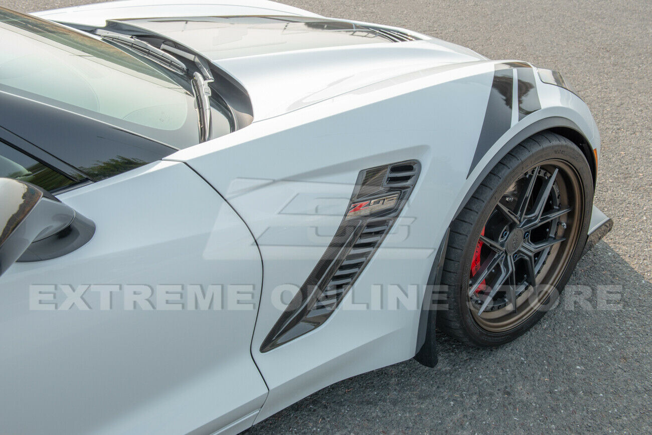 Replacement For 2014-2019 Chevrolet Corvette C7 ALL Models | GM Factory XL Extended Style PRIMER BLACK Front Side Splash Guards Mud Flap Pair