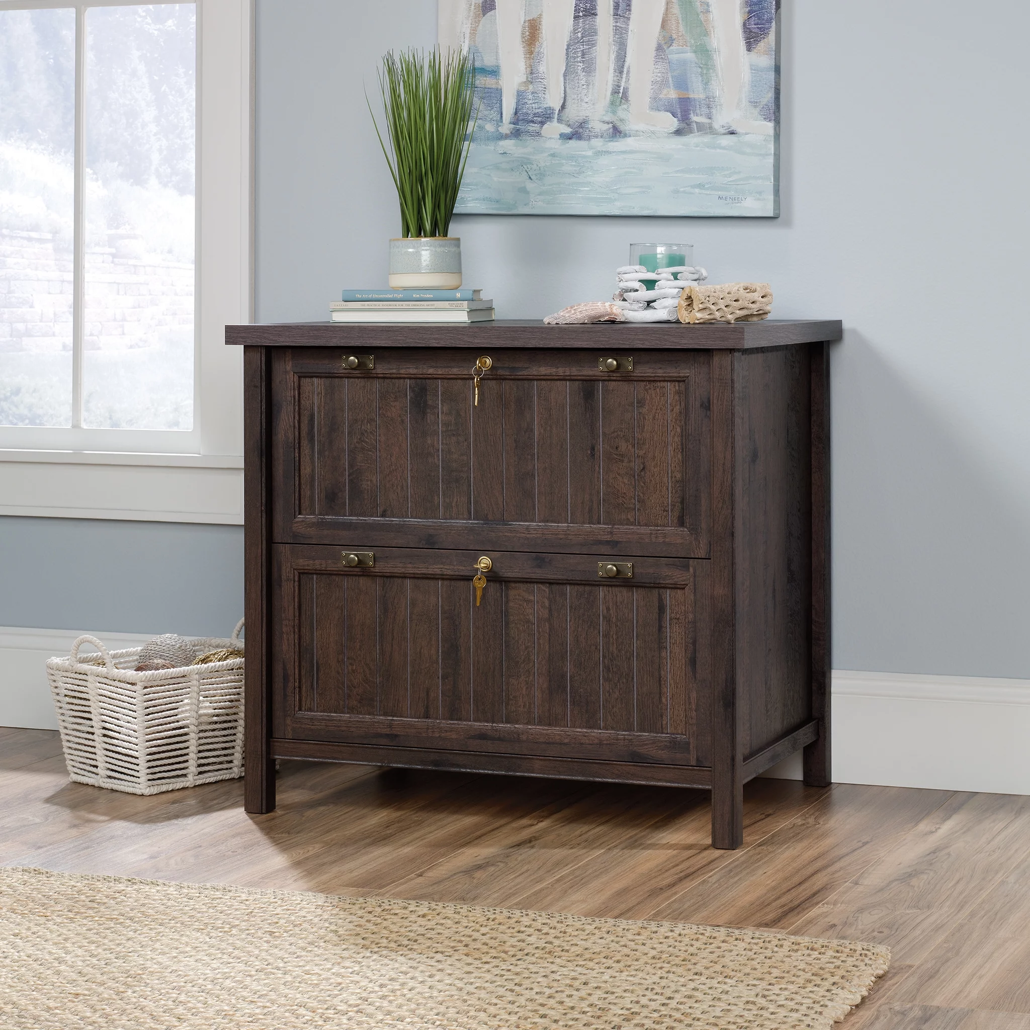 Sauder Costa Lateral File Cabinet, Coffee Oak Finish