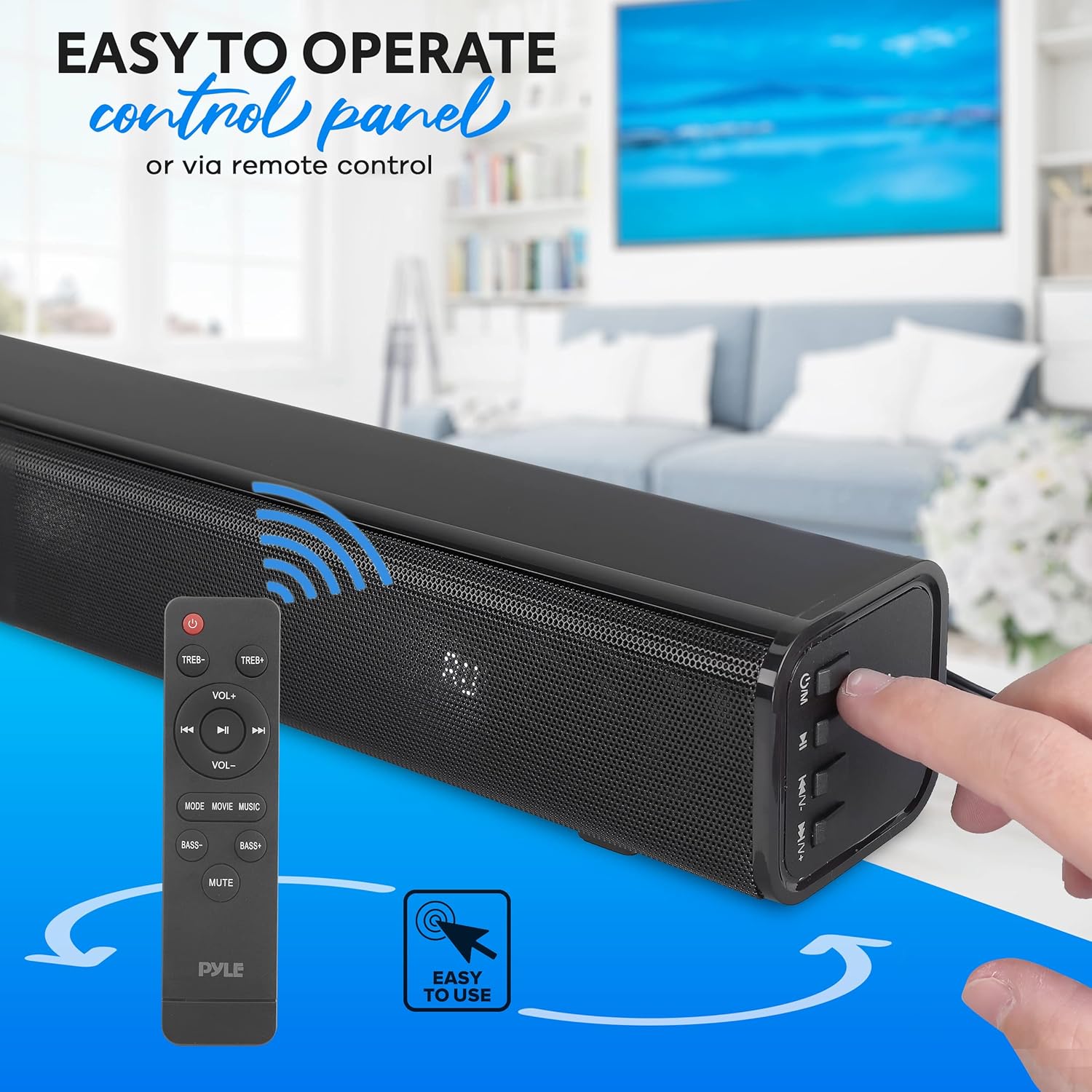 Pyle TV Speaker - Quality Audio Soundbar for TV with Bluetooth, Support 4K & HDMI TV's, Wall Mountable, 32 w/Remote Control, Coaxial & RCA Cables