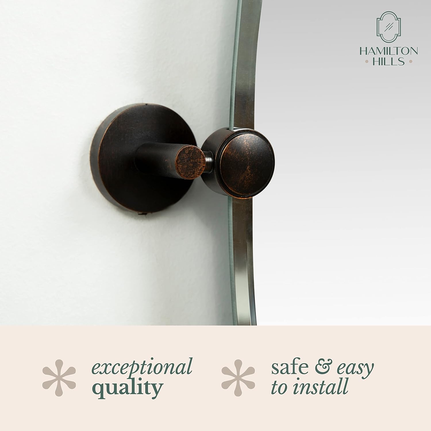 Hamilton Hills 24x36 inch Frameless Oval Pivot Wall Mirror with Oil Rubbed Bronze Rounded Wall Brackets | Large Circular Tilt & Pivoting Bathroom