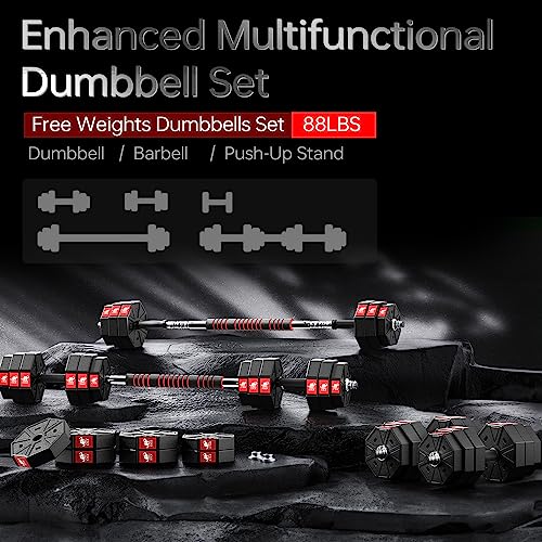 Adjustable Weights Dumbbells Set, 44Lbs 66Lbs 88Lbs 3 in 1 Adjustable Weights Dumbbells Barbell Set