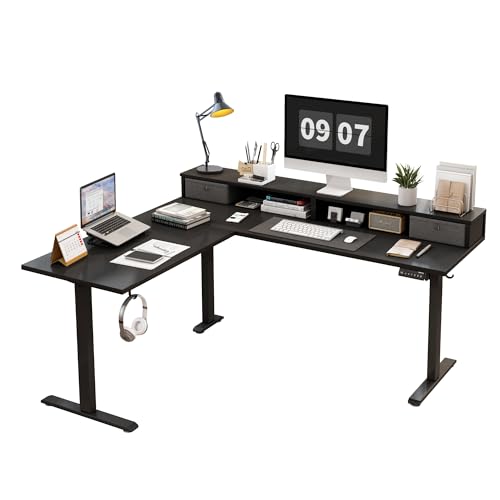 Agilestic L Shaped Electric Standing Desk with 2 Drawers, 63 Inch Ergonomic Adjustable Height Desk with Storage