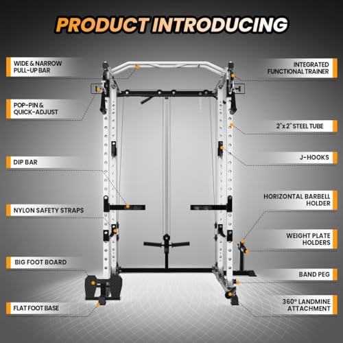 GaveeLife Power Cage, 2000 LBS Power Rack with Cable Cross-Over System, Multi-Functional Strength Training Squat Rack with LAT Pull Down System
