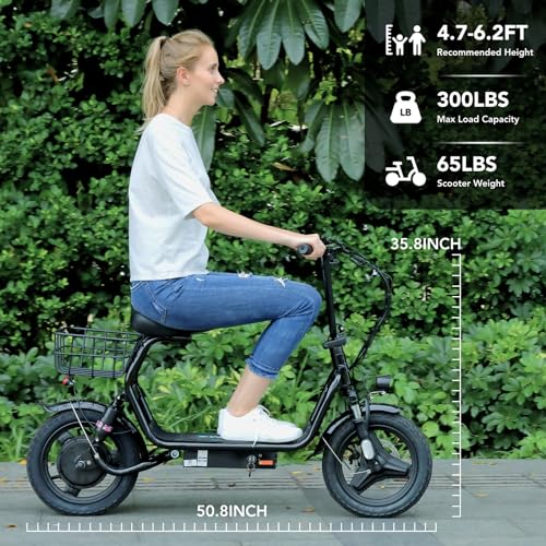 Caroma 500W/800W/1200W Electric Scooter with Seat, 14" Fat Tire Electric Scooter Adults, Max 15/25/30Miles Ranges, Top Speed 20mph