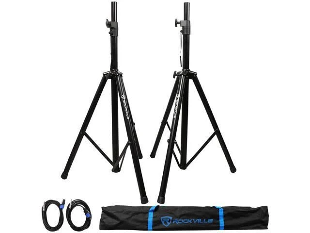(2) Rockville RSG12 12 3WAY 1000 Watt 8ohm Passive DJ PA Speaker +Stands +Cables