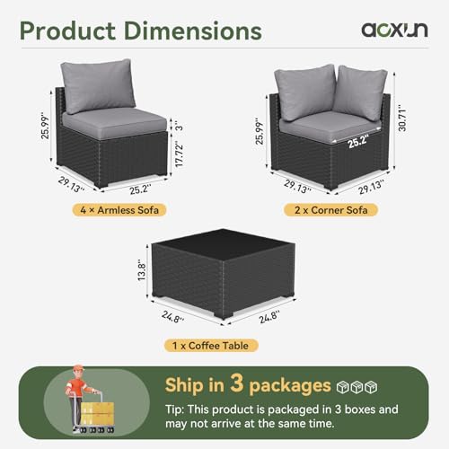Aoxun 7 Piece Patio Furniture Set Wicker Rattan Patio Sectional Sofa Set Outdoor Seating Furniture with Thickened Cushion, Grey