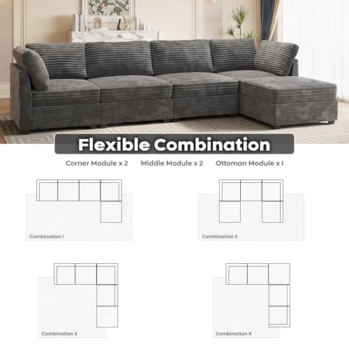 ovios 130.7" Modular Sectional Sofa Couch, U-Shaped Cloud Couches with 2 Ottomans Chaise