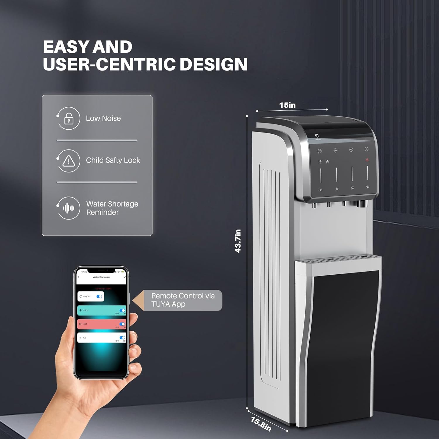 ICEPURE Water Dispenser with Ice Maker, 5-in-1 Water Cooler 5 Gallon Built-in Ice Maker Crushed Ice, Hot and Cold Water Dispenser Bottom Load