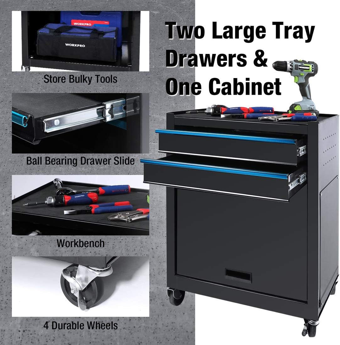 WORKPRO 5-Drawer Rolling Tool Chest, Sliding Metal Drawer Rolling Tool Storage Cabinet, Removable Toolbox Organizer for Workshop, Garage