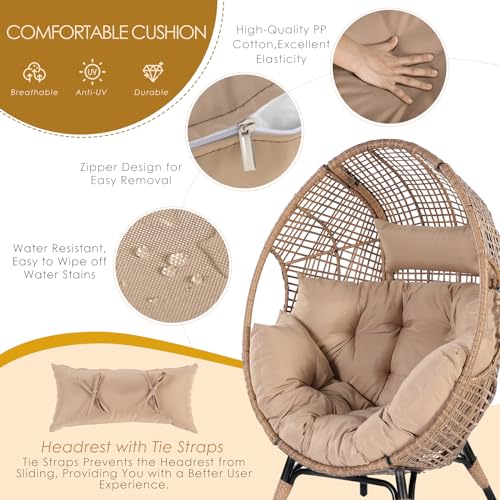 NICESOUL Egg Chair Indoor Outdoor, Large Egg Lounge Chair w/Ottoman, Oversized Comfy Cushioned Brid Cage Seat 440lbs