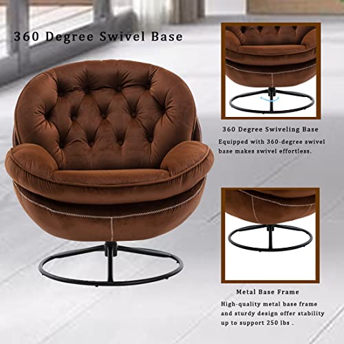 Baysitone Velvet Swivel Accent Chair with Ottoman Set, Modern Lounge Chair with Footrest, Comfy Armchair with 360 Degree Swiveling for Living Room