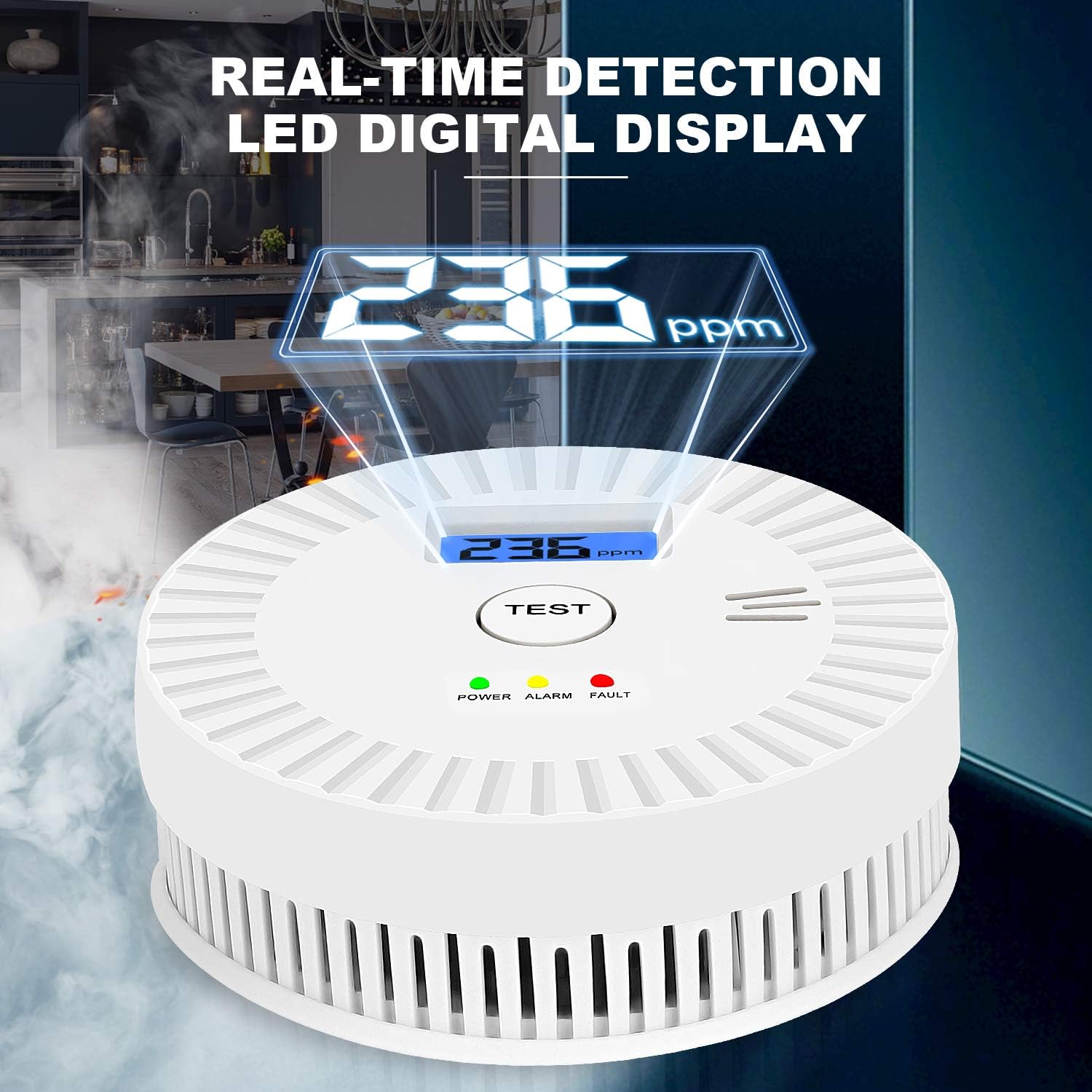 3 Pack Combination Smoke and Carbon Monoxide Detector Battery Operated, with Display,Battery Operated,White