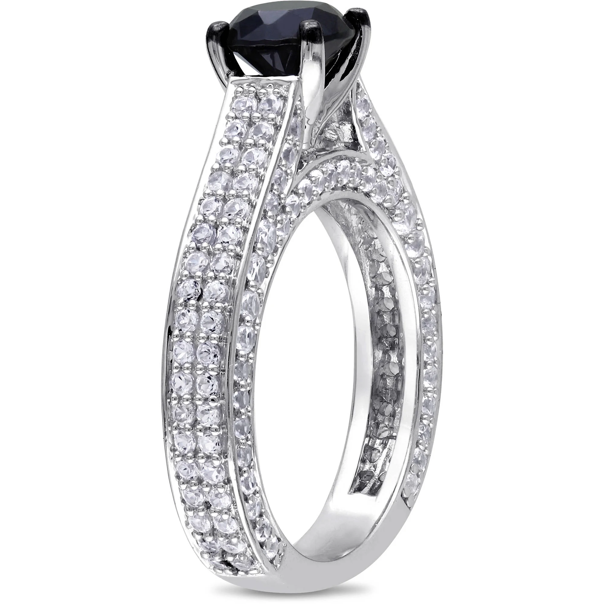 3 Carat T.G.W. Black Spinel and Created White Sapphire Sterling Silver Double-Row Engagement Ring