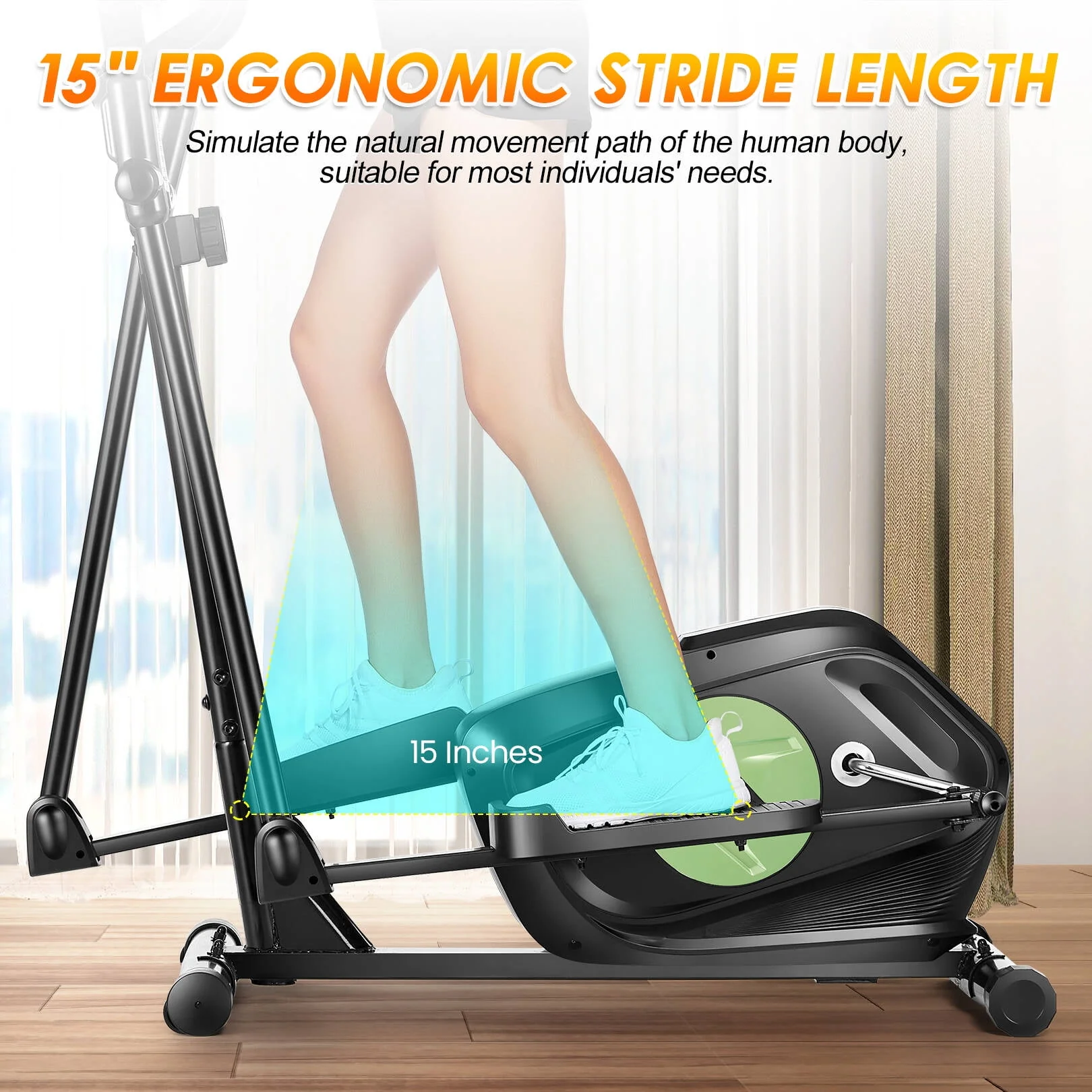 Elliptical Machine 8 Levels Elliptical Trainers with Heart Rate Sensor LCD Monitor Smooth Quiet Driven for Home Gym Office 390lbs Capacity 15inch