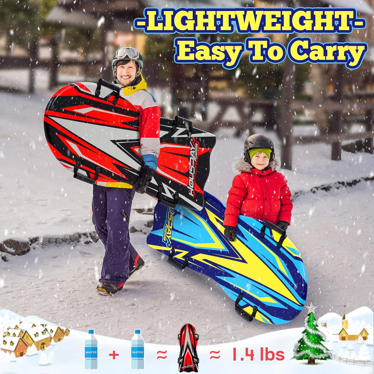 50" Snow Sled, 2 Pack Large Snow Sleds for Kids and Adult
