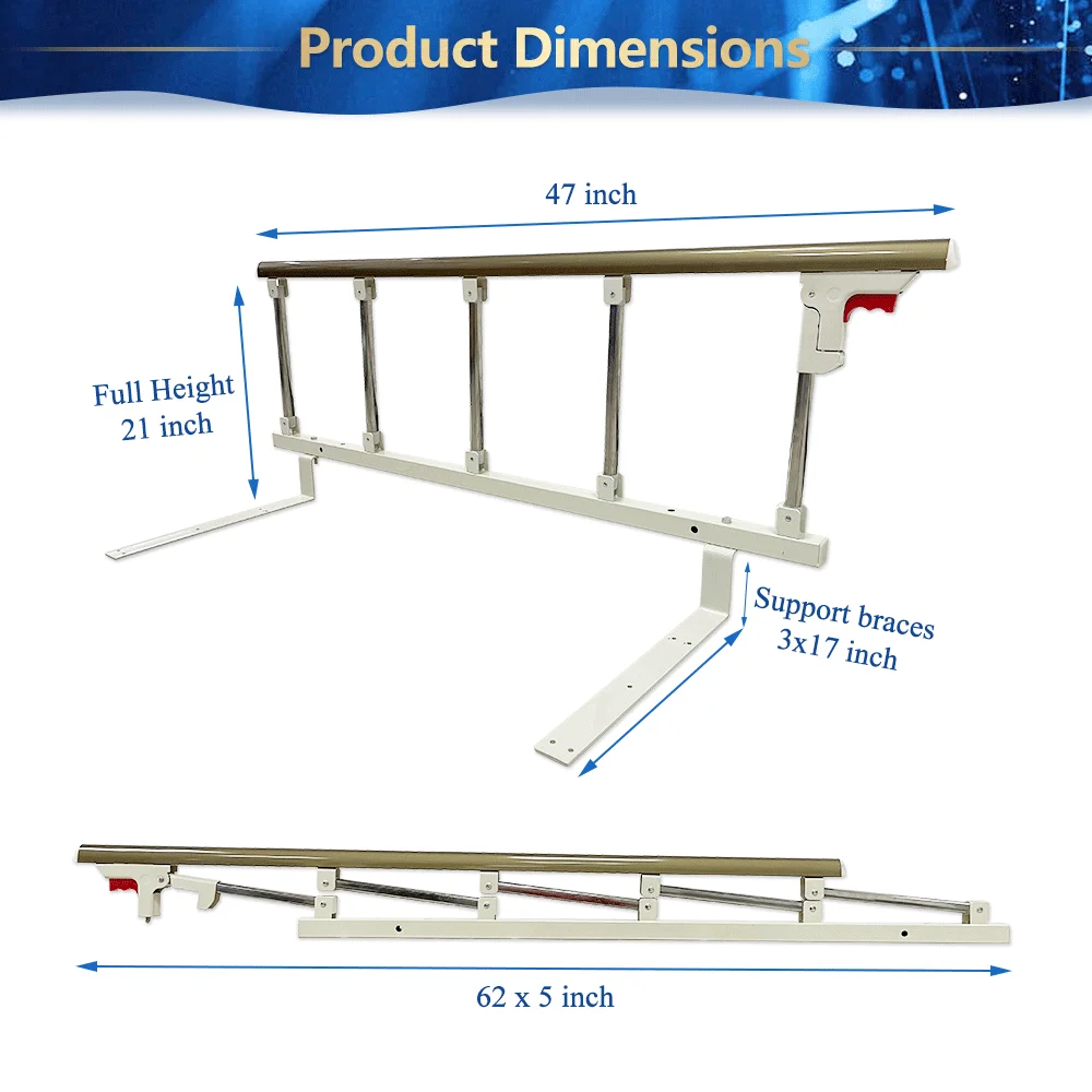 Bed Cane Rails for Elderly Adults Seniors Safety Assist Rail Bed Railing Guard for Falling Out Half Side Grab Bar Bedrail Adjustable Handle Bedside