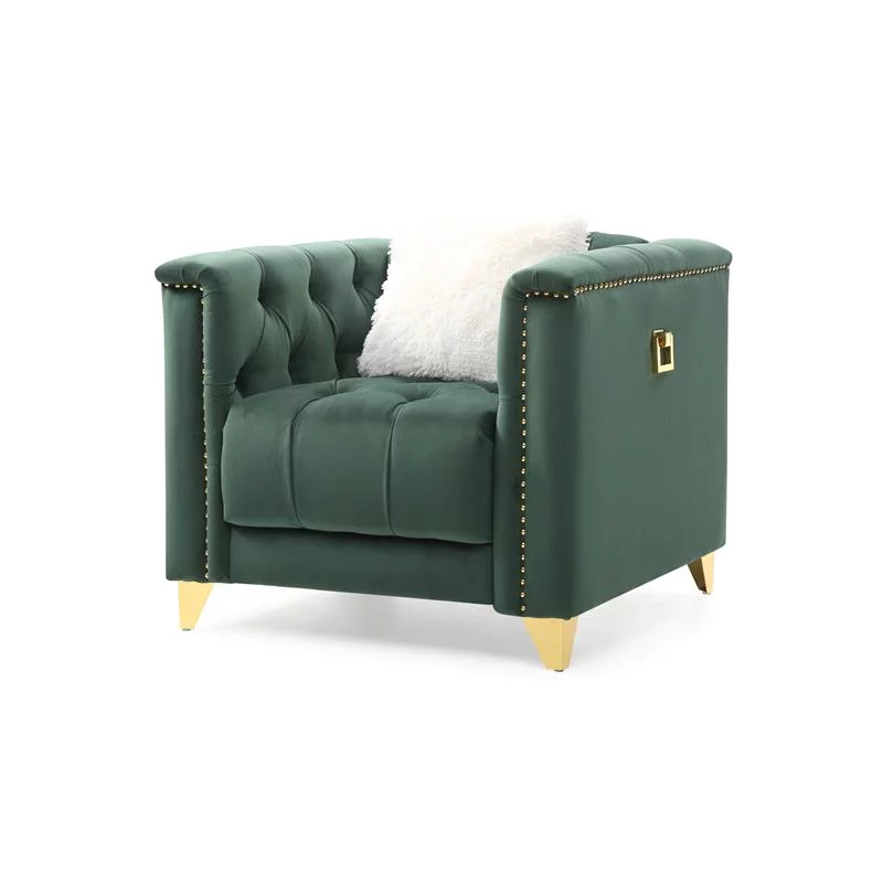 Russell Tufted Upholstery 3Pc Living Room Set Finished in Velvet Fabric in Green