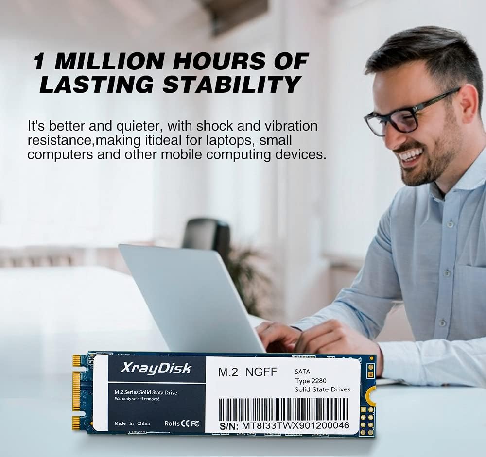 XrayDisk 1TB SSD with SLC Cache 3D NAND TLC M.2 2280 SATA III 6Gb/s Internal Solid State Drive SSD (Read/Write Speed up to 530/480 MB/s) 1000GB