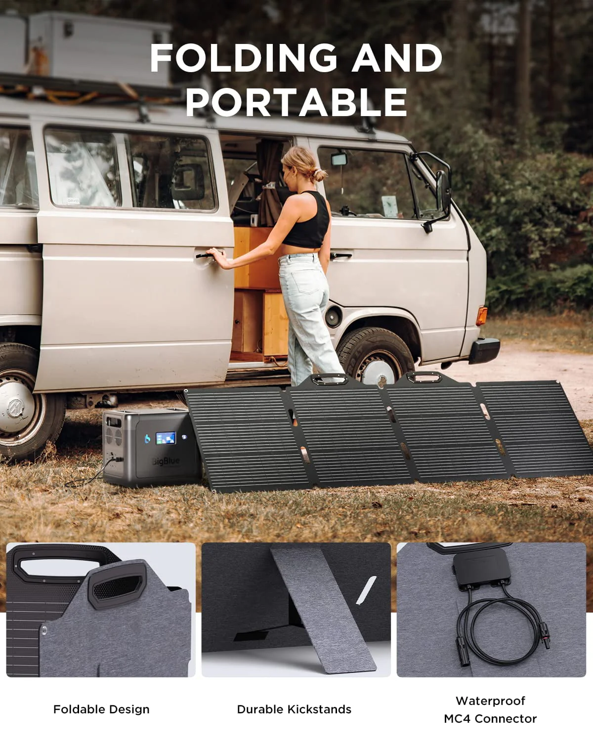 BigBlue 2500W Solar Generator with 200W Portable Solar Panel, 1843Wh CellPowa 2500 Power Station with APP and GPS, 2Hrs AC Charge to 100%, 10ms UPS