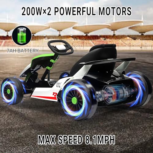 Kids Go Kart, Ride On Drift Kart with Dual 200W Motors, 24V Battery Powered Electric Drift Car, Outdoor 2-Speed Ride On Racing Toy for Boys Girls 6+
