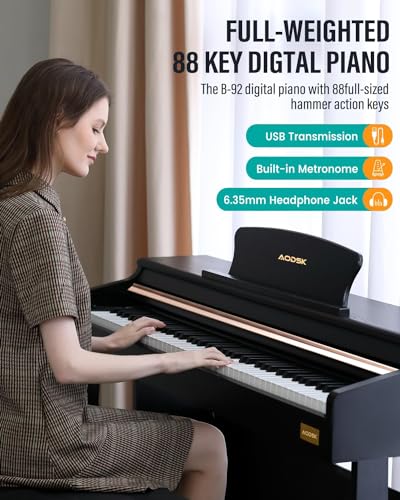 AODSK 88 Key Digital Piano,Weighted Hammer Action Digital Piano with Full-Size Weighted Keys,Triple Pedal,Beginner Bundle with Furniture Stand