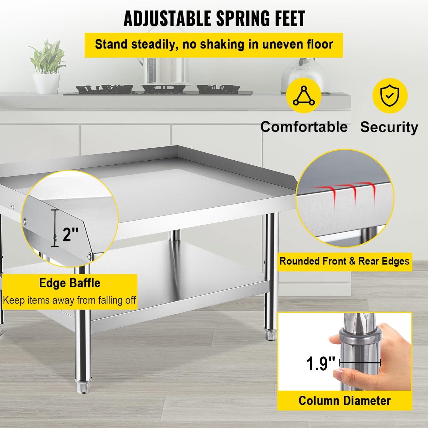 VEVOR Stainless Steel Equipment Grill Stand, 36 x 28 x 24 Inches Stainless Table, Grill Stand Table with Adjustable Storage Undershelf