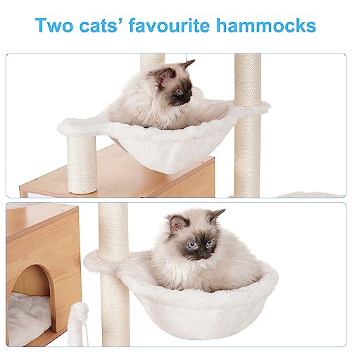 Hey-brother Cat Tree with XL Litter Box Enclosure, All-in-one Cat Tower for Indoor Cats with Large Hammock, Bed, Food Station, Scratching Posts