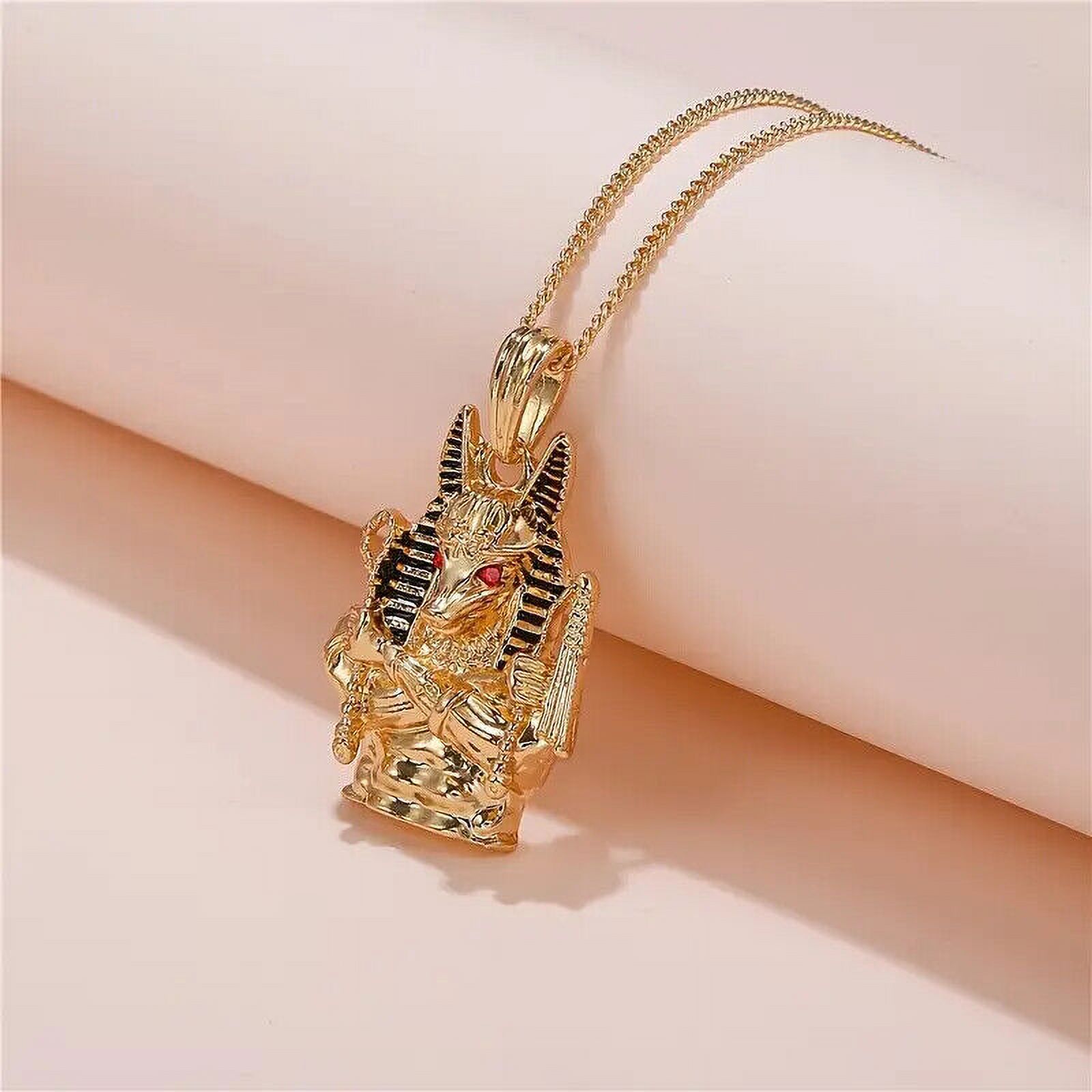 Egyptian King Tut Pharaoh Nefertiti Anubis Pendant Cuban Chain Hip Hop Necklace